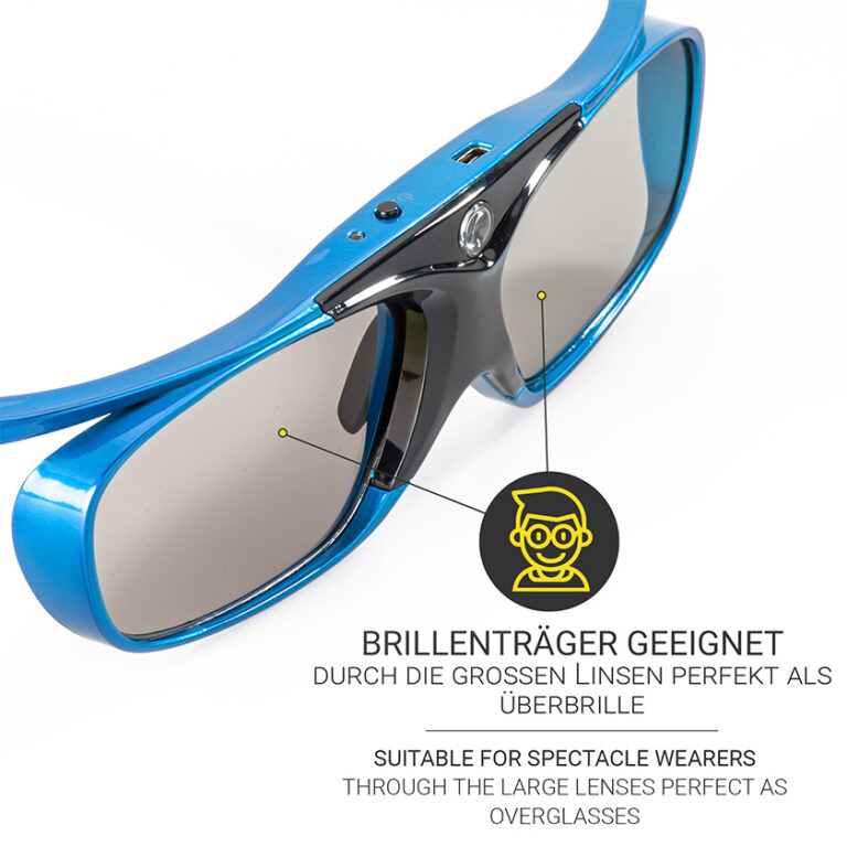 2X Hi-SHOCK DLP Pro Blue Heaven | DLP Link 3D Brille für 3D DLP Beamer von Acer, BenQ, Largo, Optoma, Viewsonic, LG